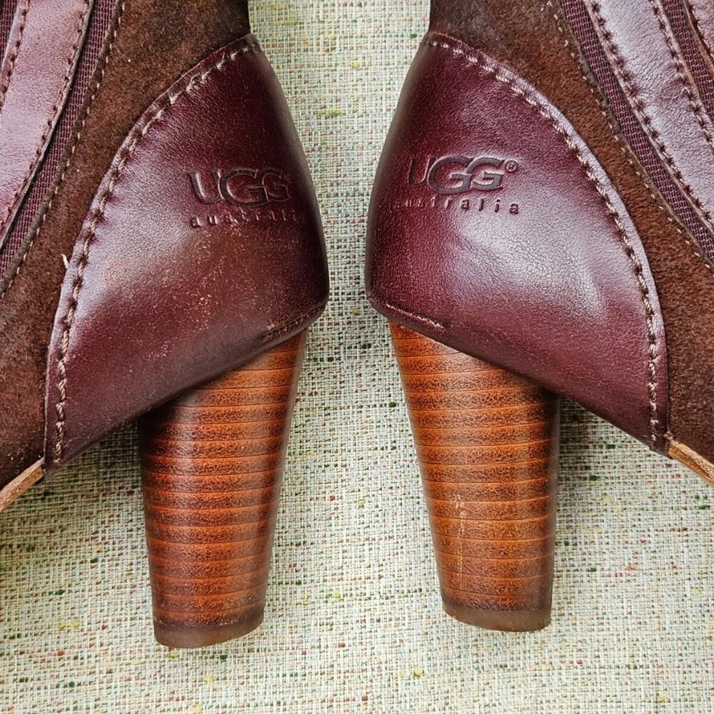 Ugg Australia Ladies Heel Boots Shoes Real Fur Sole Bed Brown Leather Size 8.5US - Picture 11 of 14
